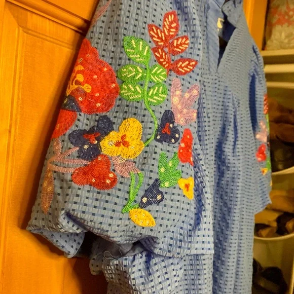 Umgee Ocean Blue Midi Dress with Multicolor Embroidered Sleeves - Picture 5 of 10